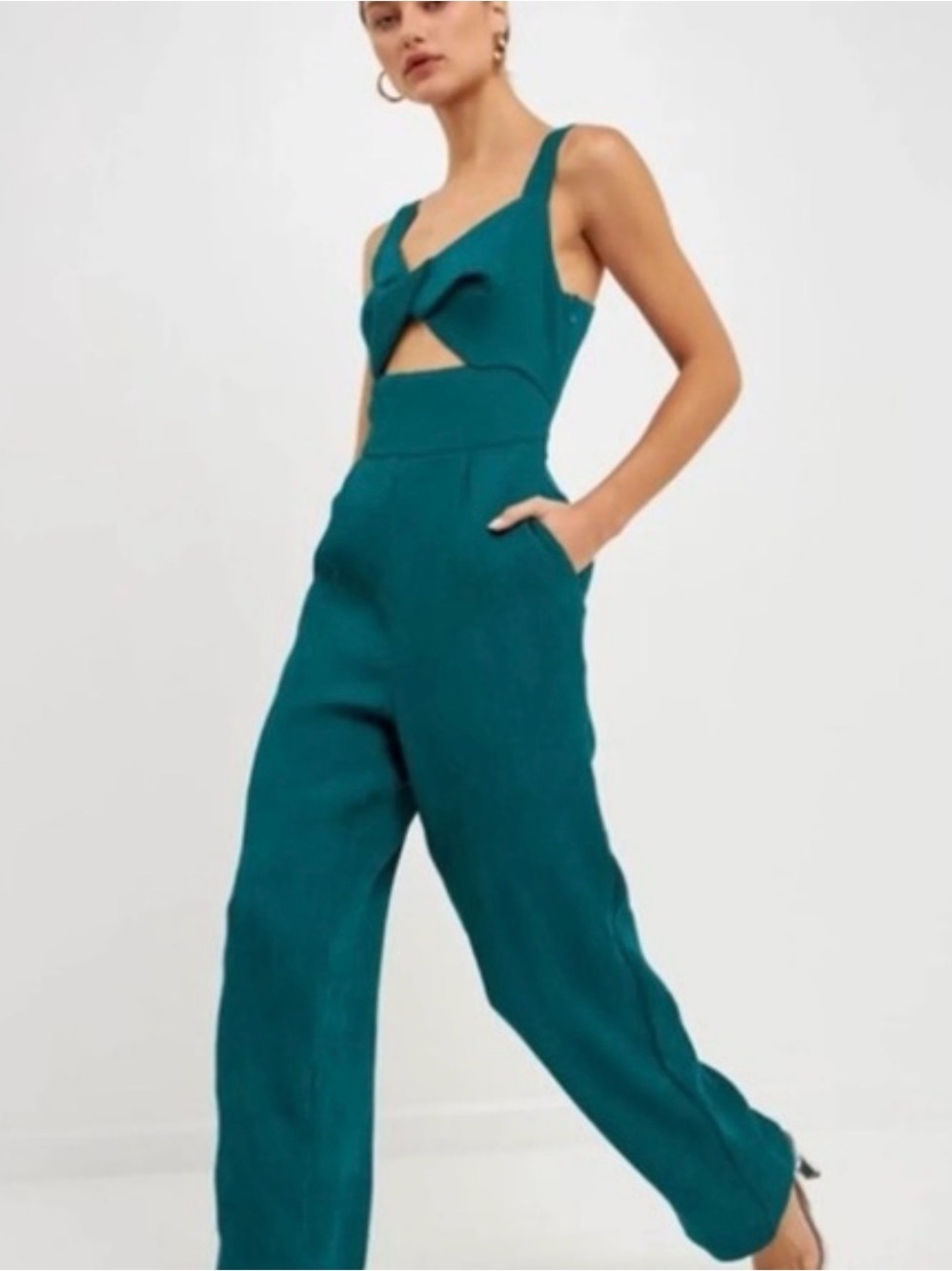 Leith Teal Front Cutout Wide-Leg Jumpsuit